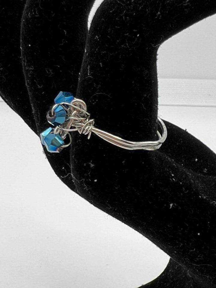 Silver-plated Double Band Blue Crystal flower Ring Kel’s Lampworked Glass Jewellery & More