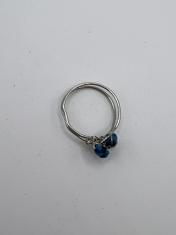 Silver-plated Double Band Blue Crystal flower Ring Kel’s Lampworked Glass Jewellery & More