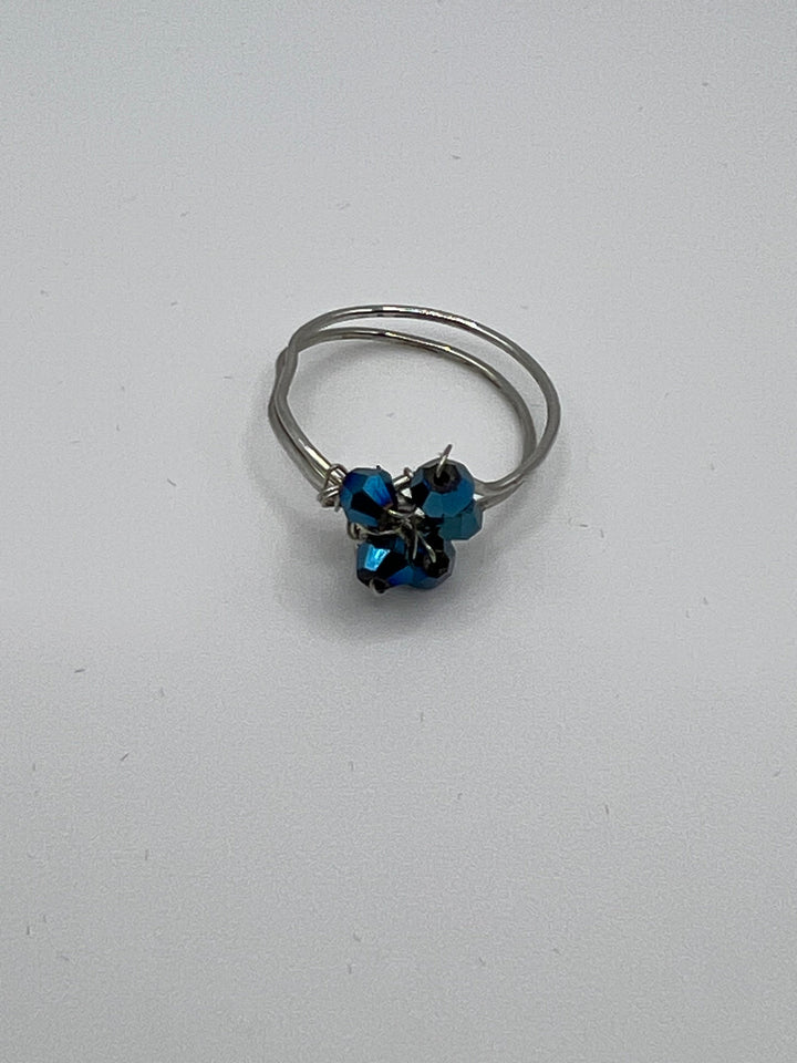 Silver-plated Double Band Blue Crystal flower Ring Kel’s Lampworked Glass Jewellery & More