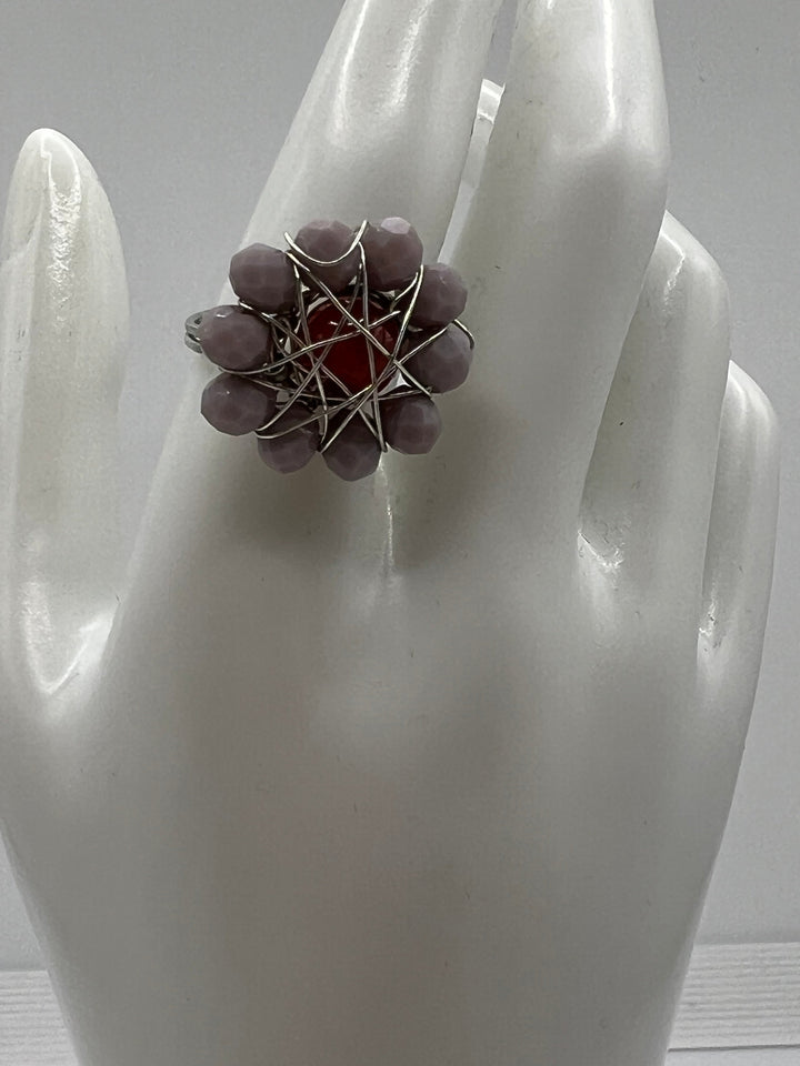 Silver-Plated Double Band Purple & Red Star Ring Kel’s Lampworked Glass Jewellery & More