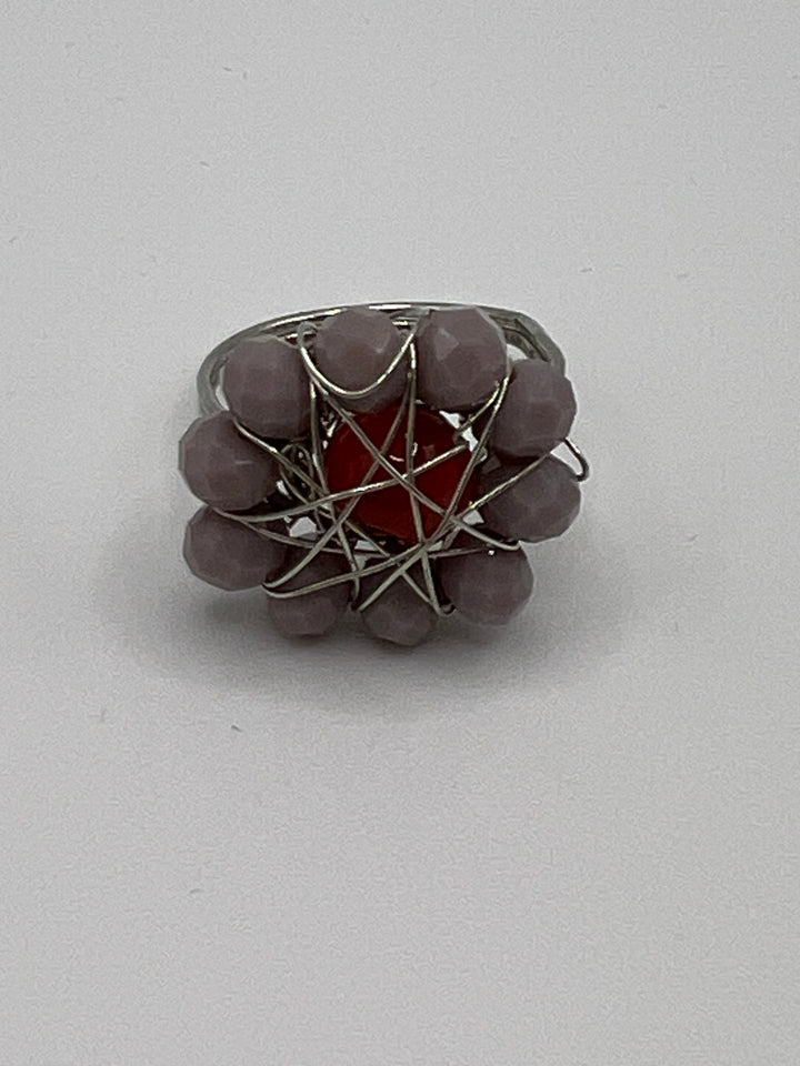 Silver-Plated Double Band Purple & Red Star Ring Kel’s Lampworked Glass Jewellery & More