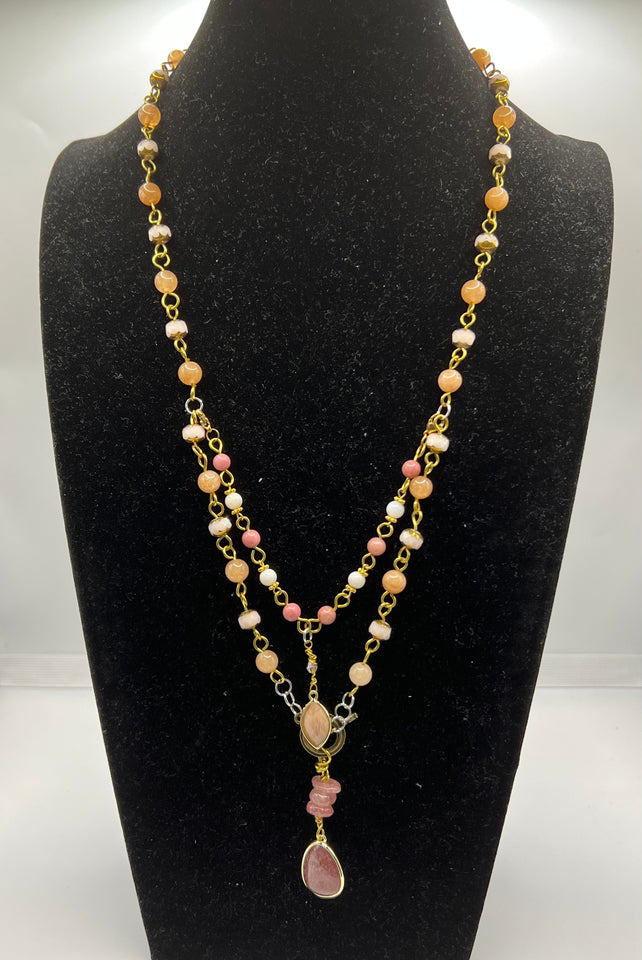Strawberry & Peaches Double Strand Convertible Necklace/ Kel’s Lampworked Glass Jewellery & More
