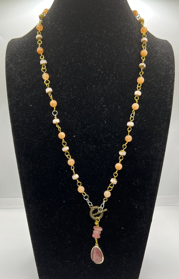 Strawberry & Peaches Double Strand Convertible Necklace/ Kel’s Lampworked Glass Jewellery & More