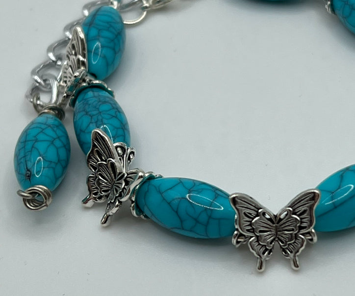 Blue Magnesite Butterfly Bracelet Kel's Lampworked Glass Jewellery & More