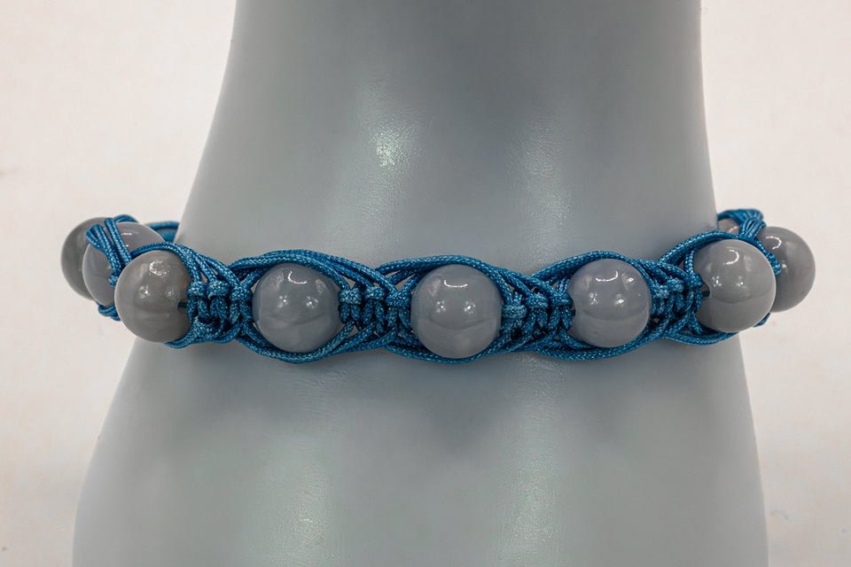 Blue Gemstone Fishbone Macrame Bracelet Kel's Lampworked Glass Jewellery & More
