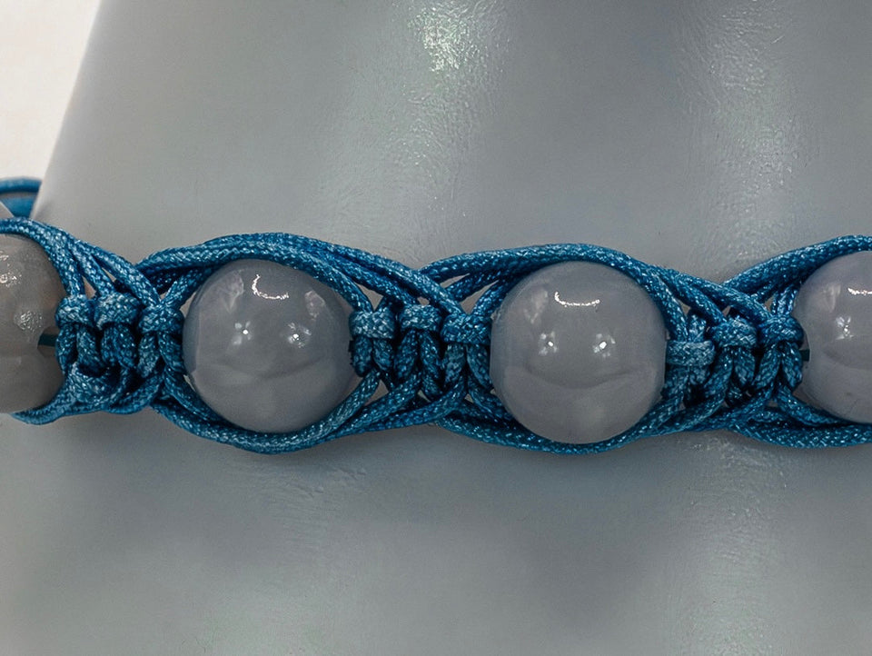 Blue Gemstone Fishbone Macrame Bracelet Kel's Lampworked Glass Jewellery & More