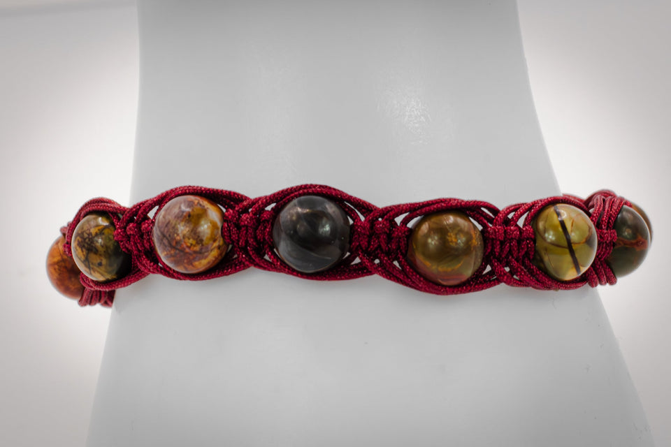 Burgundy Gemstone  Fishbone Macrame Bracelet Kel's Lampworked Glass Jewellery & More