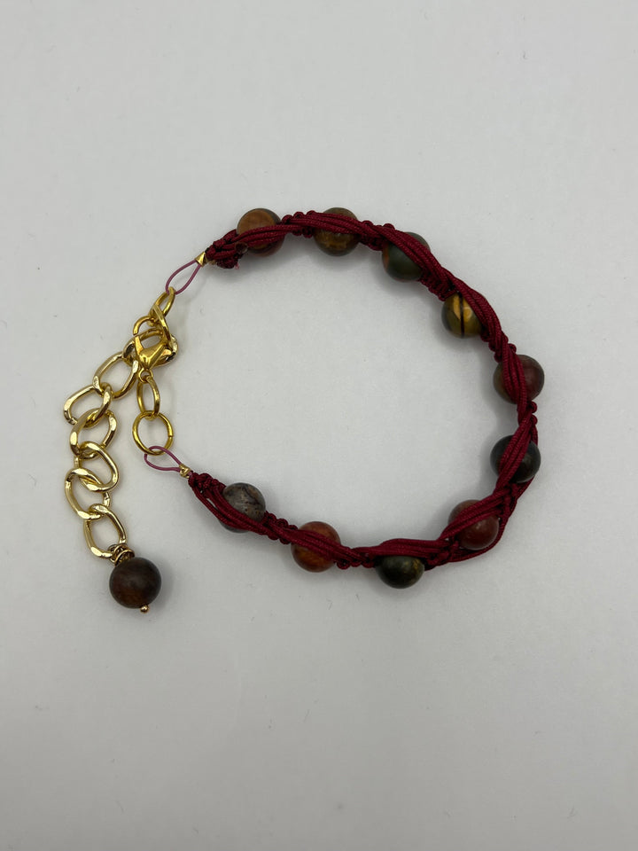 Burgundy Gemstone  Fishbone Macrame Bracelet Kel's Lampworked Glass Jewellery & More