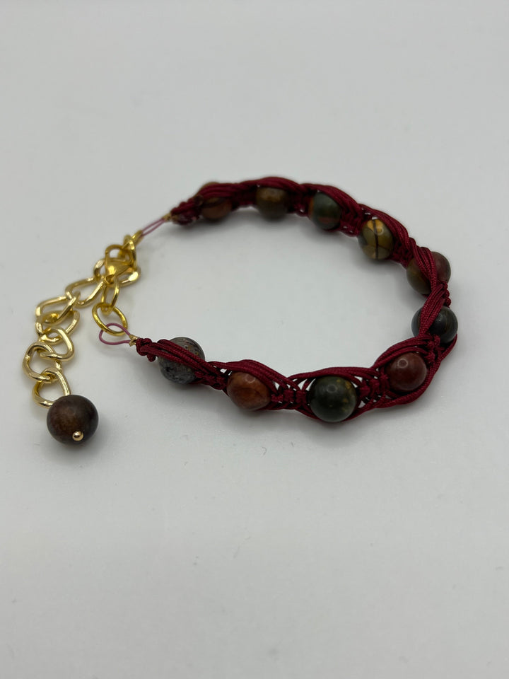 Burgundy Gemstone  Fishbone Macrame Bracelet Kel's Lampworked Glass Jewellery & More