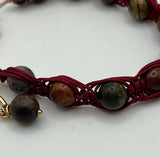 Burgundy Gemstone  Fishbone Macrame Bracelet Kel's Lampworked Glass Jewellery & More