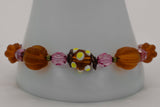 Rhodonite And Amber Lampwork Beads Bracelet Kel's Lampworked Glass Jewellery & More