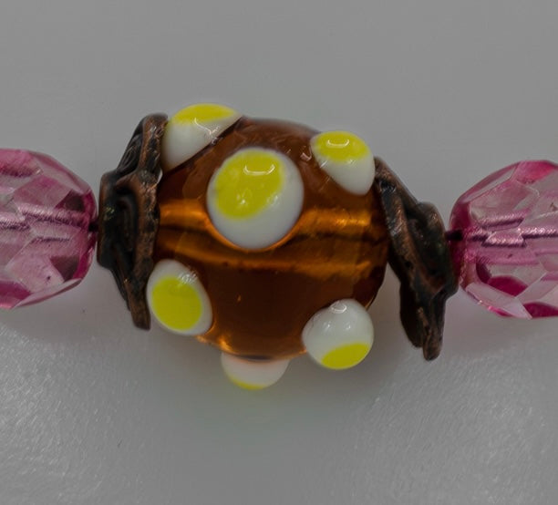 Rhodonite And Amber Lampwork Beads Bracelet Kel's Lampworked Glass Jewellery & More
