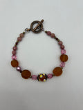 Rhodonite And Amber Lampwork Beads Bracelet Kel's Lampworked Glass Jewellery & More