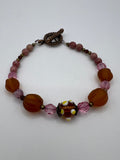 Rhodonite And Amber Lampwork Beads Bracelet Kel's Lampworked Glass Jewellery & More