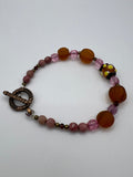 Rhodonite And Amber Lampwork Beads Bracelet Kel's Lampworked Glass Jewellery & More