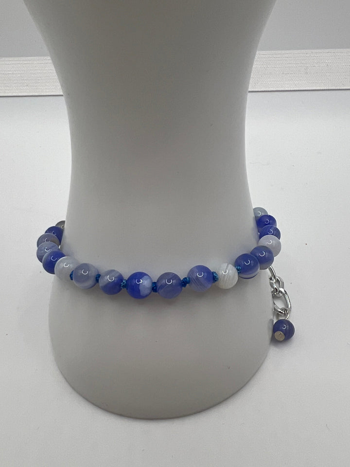 Cornflower Blue Agate Knotted Bracelet Kel's Lampworked Glass Jewellery & More
