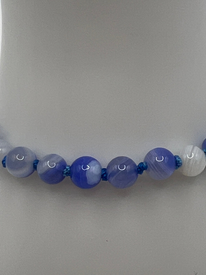 Cornflower Blue Agate Knotted Bracelet Kel's Lampworked Glass Jewellery & More