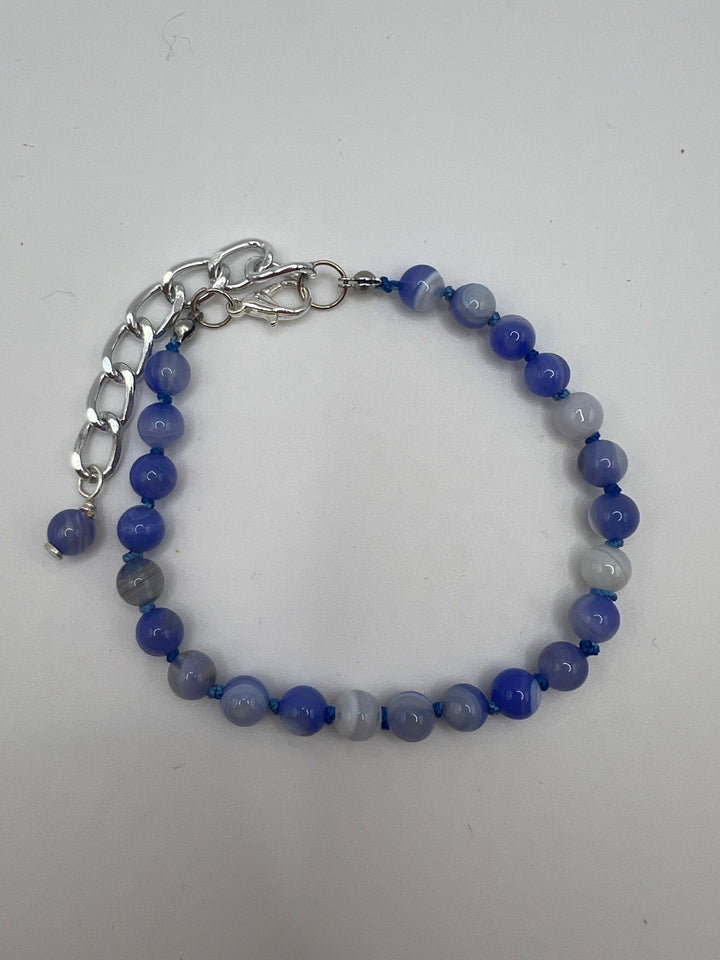 Cornflower Blue Agate Knotted Bracelet Kel's Lampworked Glass Jewellery & More