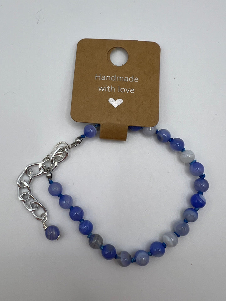 Cornflower Blue Agate Knotted Bracelet Kel's Lampworked Glass Jewellery & More