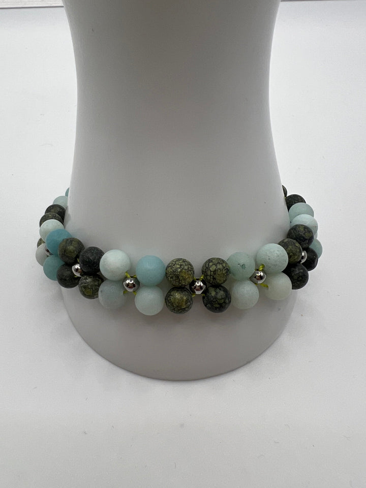 Amazonite & Serpentine Gemstone Squares Bracelet Kel's Lampworked Glass Jewellery & More