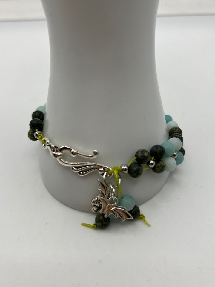 Amazonite & Serpentine Gemstone Squares Bracelet Kel's Lampworked Glass Jewellery & More