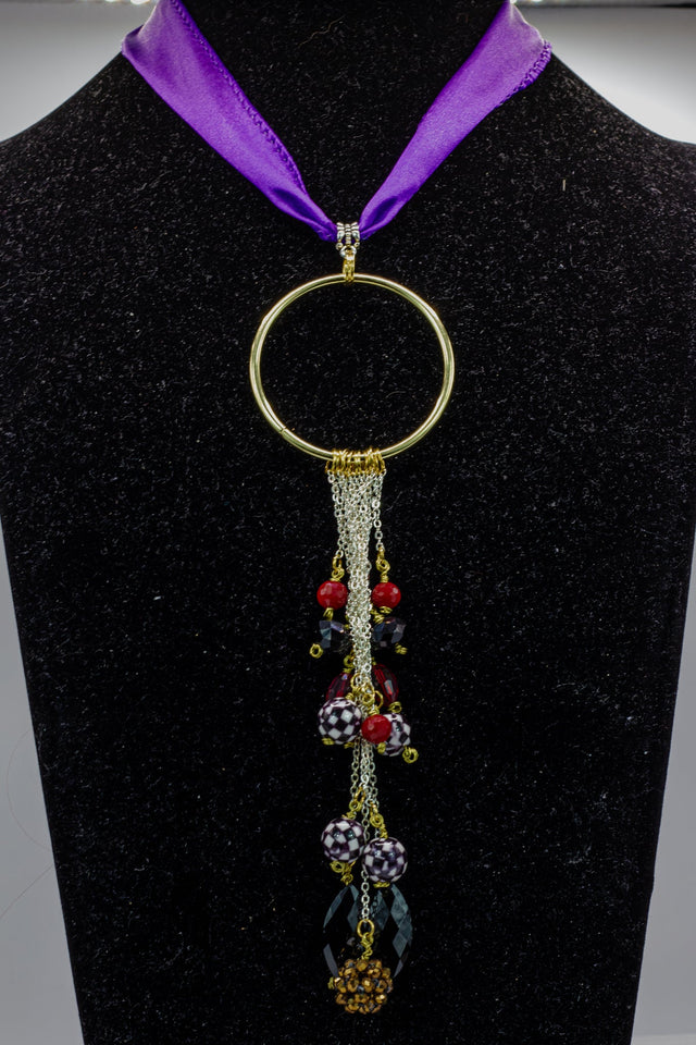 Ribbon Choker With Beaded Chain Dangle Kel's Lampworked Glass Jewellery & More
