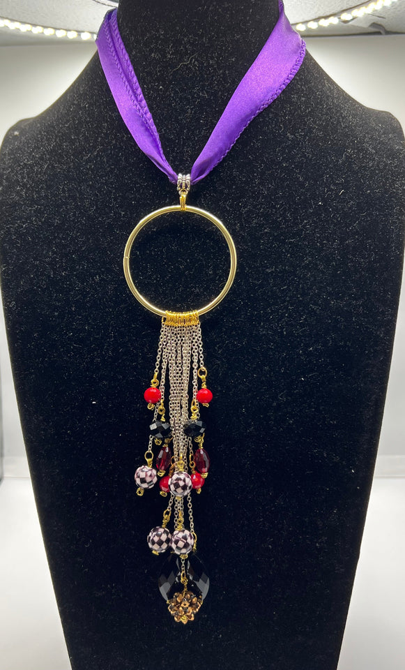 Ribbon Choker With Beaded Chain Dangle Kel's Lampworked Glass Jewellery & More
