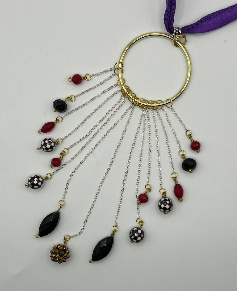 Ribbon Choker With Beaded Chain Dangle Kel's Lampworked Glass Jewellery & More