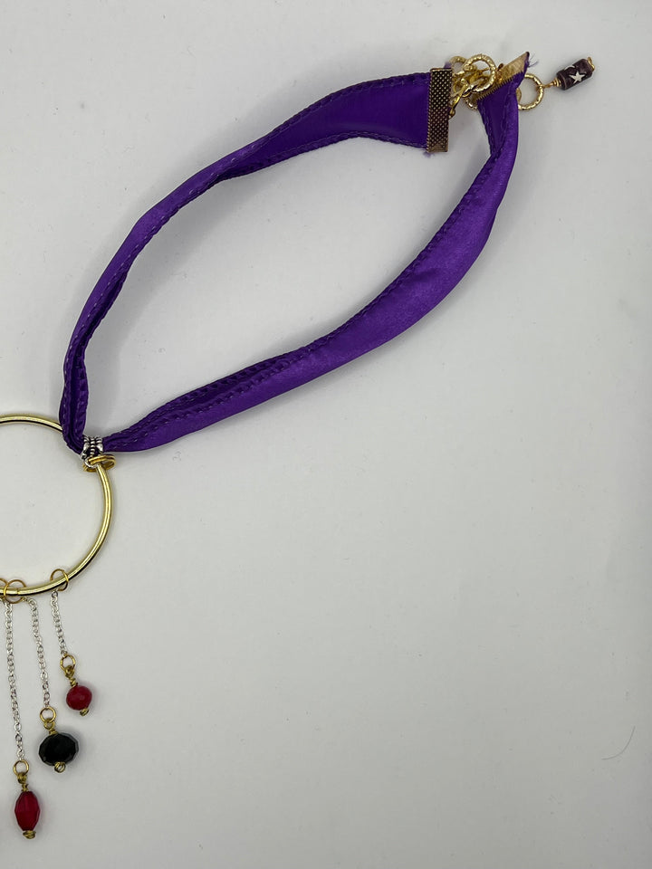 Ribbon Choker With Beaded Chain Dangle Kel's Lampworked Glass Jewellery & More