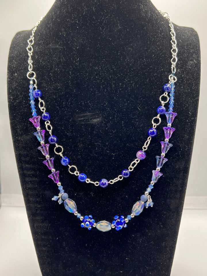 Double Strand Lampwork & Flower Necklace Kel's Lampworked Glass Jewellery & More