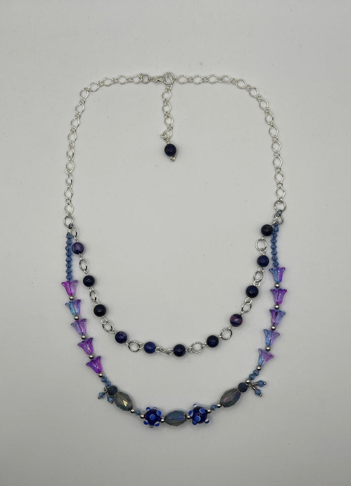 Double Strand Lampwork & Flower Necklace Kel's Lampworked Glass Jewellery & More