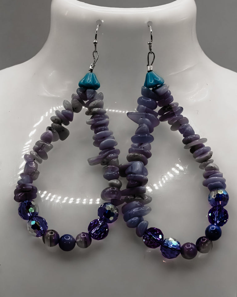 Blue Lace Agate & Crystal Drop Earrings Kel's Lampworked Glass Jewellery & More