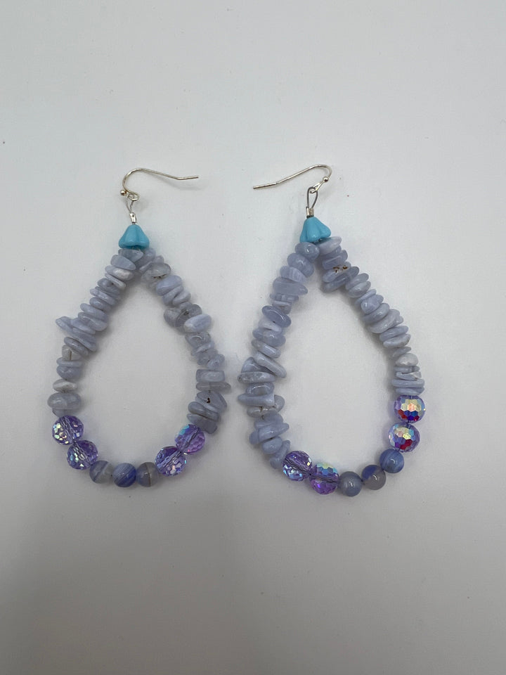 Blue Lace Agate & Crystal Drop Earrings Kel's Lampworked Glass Jewellery & More