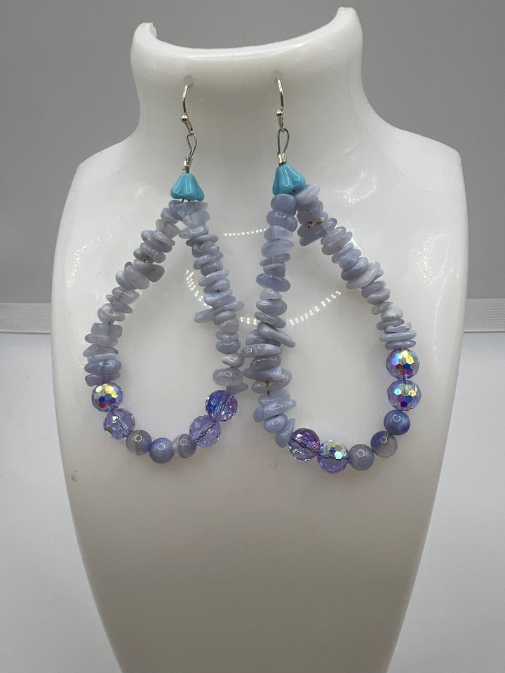Blue Lace Agate & Crystal Drop Earrings Kel's Lampworked Glass Jewellery & More