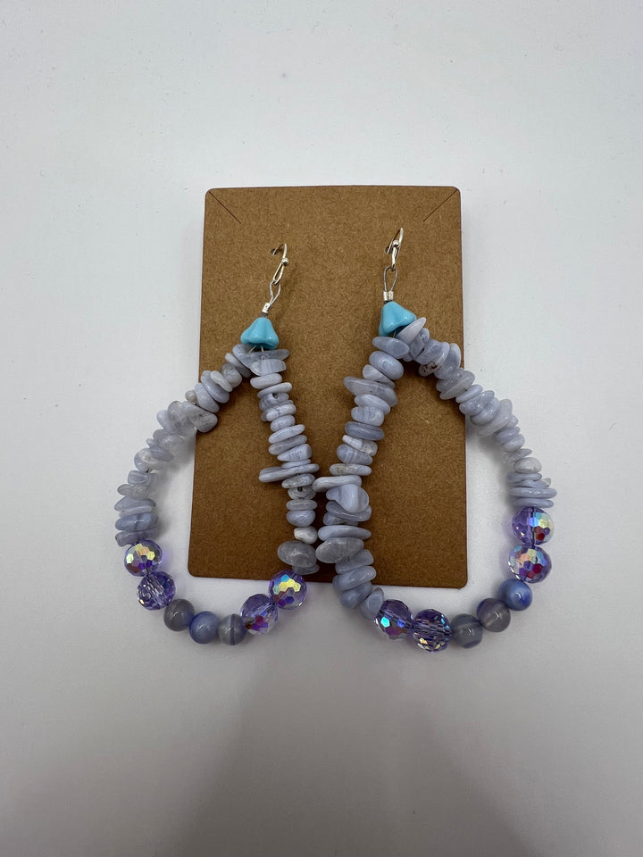 Blue Lace Agate & Crystal Drop Earrings Kel's Lampworked Glass Jewellery & More