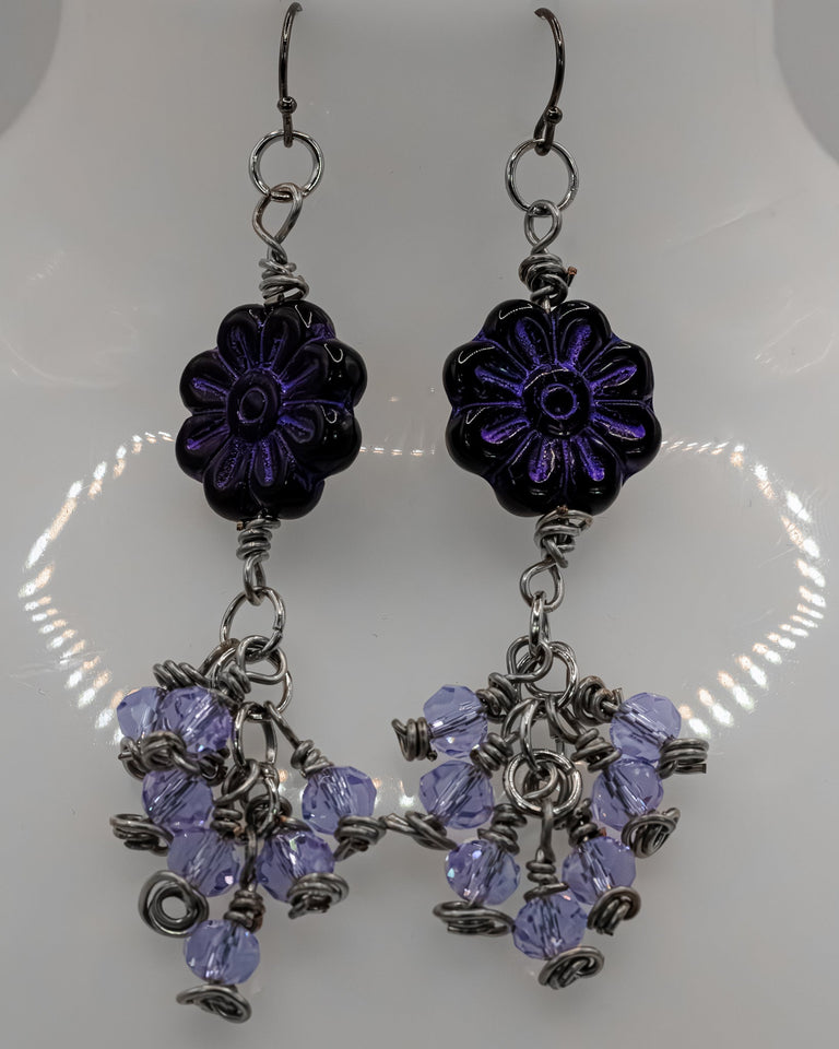 Purple Flower Cha Cha Earrings Kel's Lampworked Glass Jewellery & More