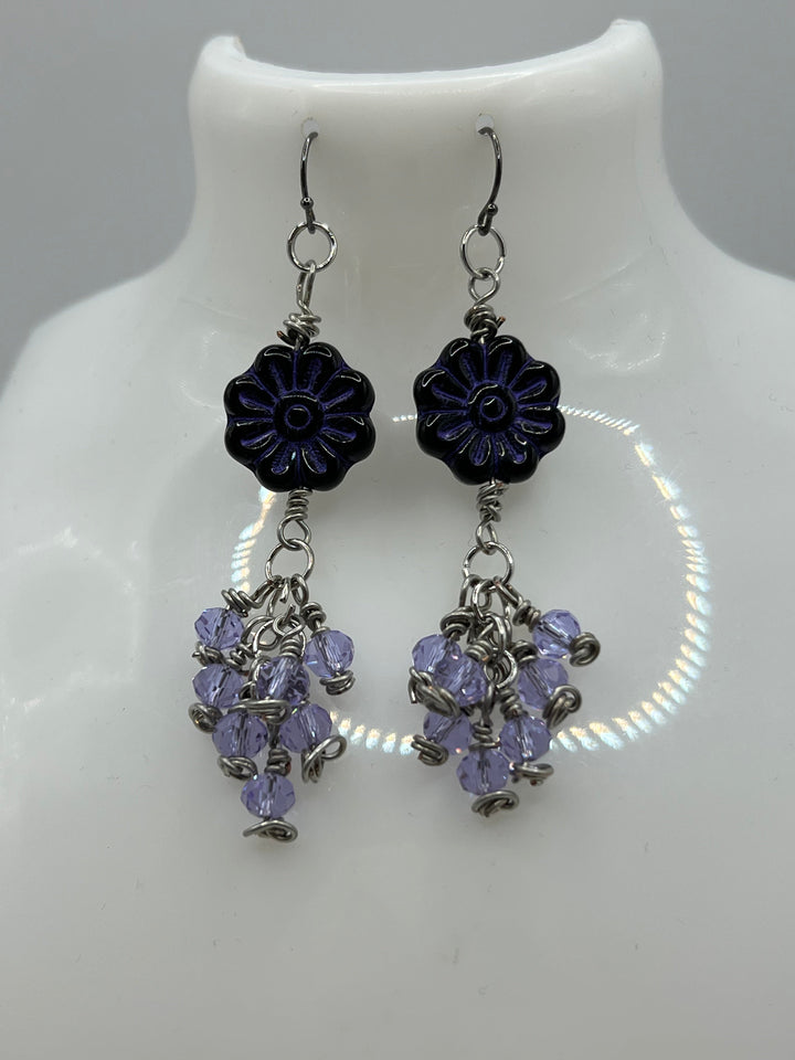 Purple Flower Cha Cha Earrings Kel's Lampworked Glass Jewellery & More