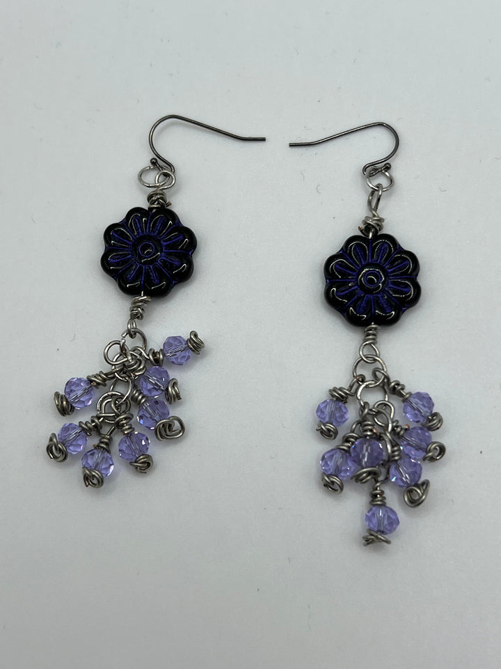 Purple Flower Cha Cha Earrings Kel's Lampworked Glass Jewellery & More