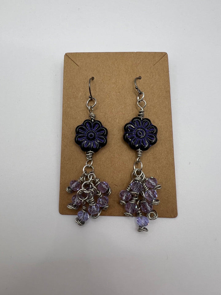 Purple Flower Cha Cha Earrings Kel's Lampworked Glass Jewellery & More