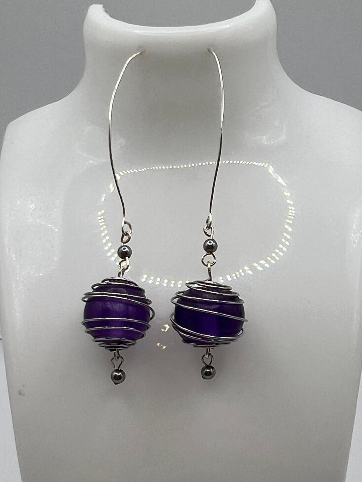 Purple Caged Beads Earrings Kel's Lampworked Glass Jewellery & More