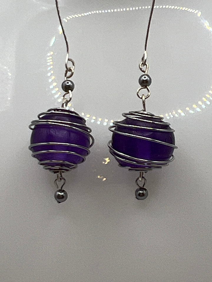 Purple Caged Beads Earrings Kel's Lampworked Glass Jewellery & More