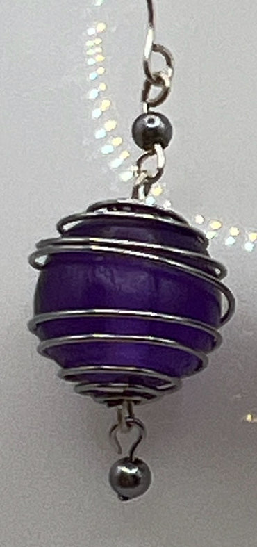 Purple Caged Beads Earrings Kel's Lampworked Glass Jewellery & More