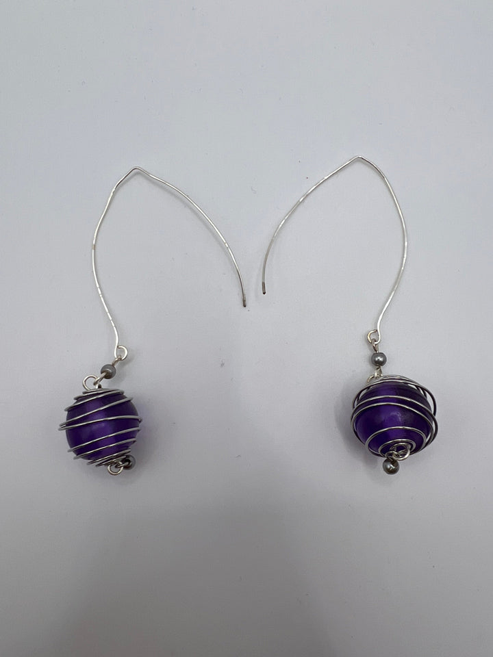 Purple Caged Beads Earrings Kel's Lampworked Glass Jewellery & More