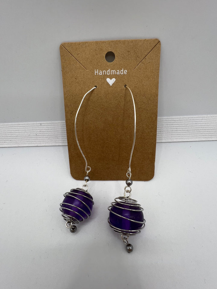 Purple Caged Beads Earrings Kel's Lampworked Glass Jewellery & More