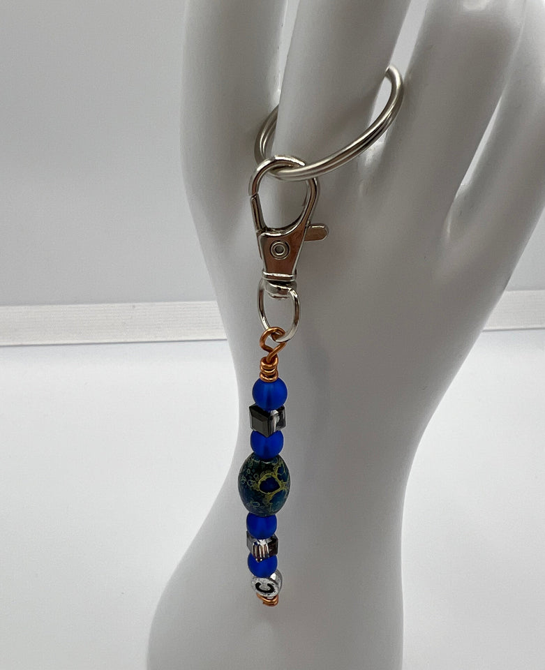 Letter “C” Beaded Wire Keychain(Ring)/Purse Charm/Bag Charm Kel's Lampworked Glass Jewellery & More