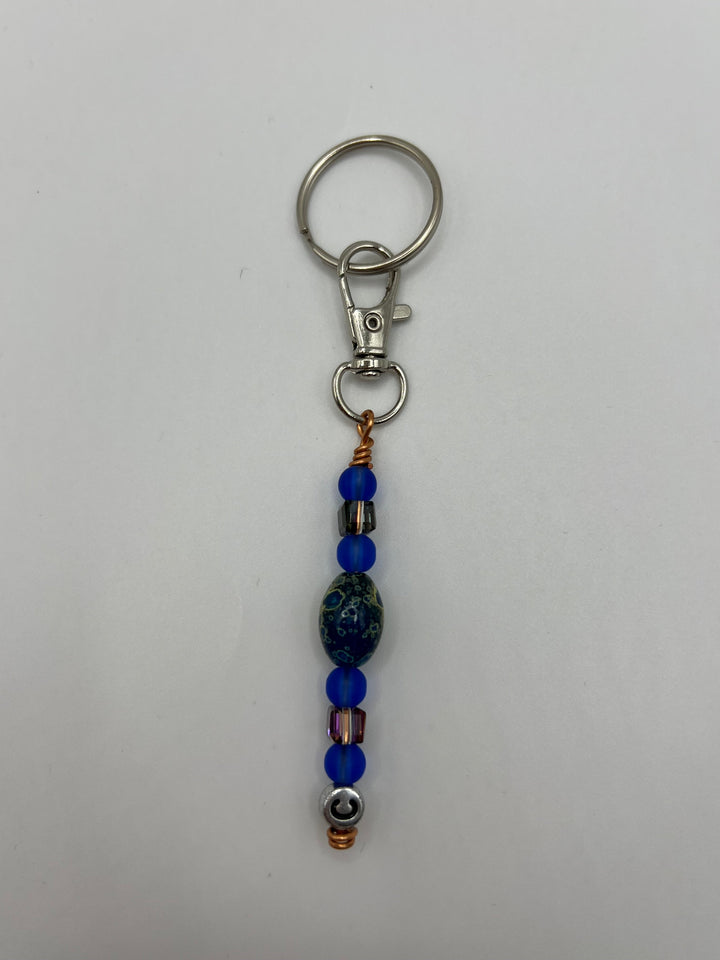 Letter “C” Beaded Wire Keychain(Ring)/Purse Charm/Bag Charm Kel's Lampworked Glass Jewellery & More