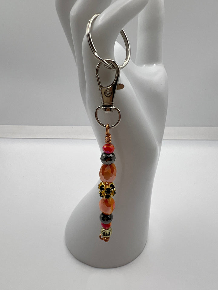 Letter “E” Beaded Wire Keychain(Ring)/Purse Charm/Bag Charm Kel's Lampworked Glass Jewellery & More
