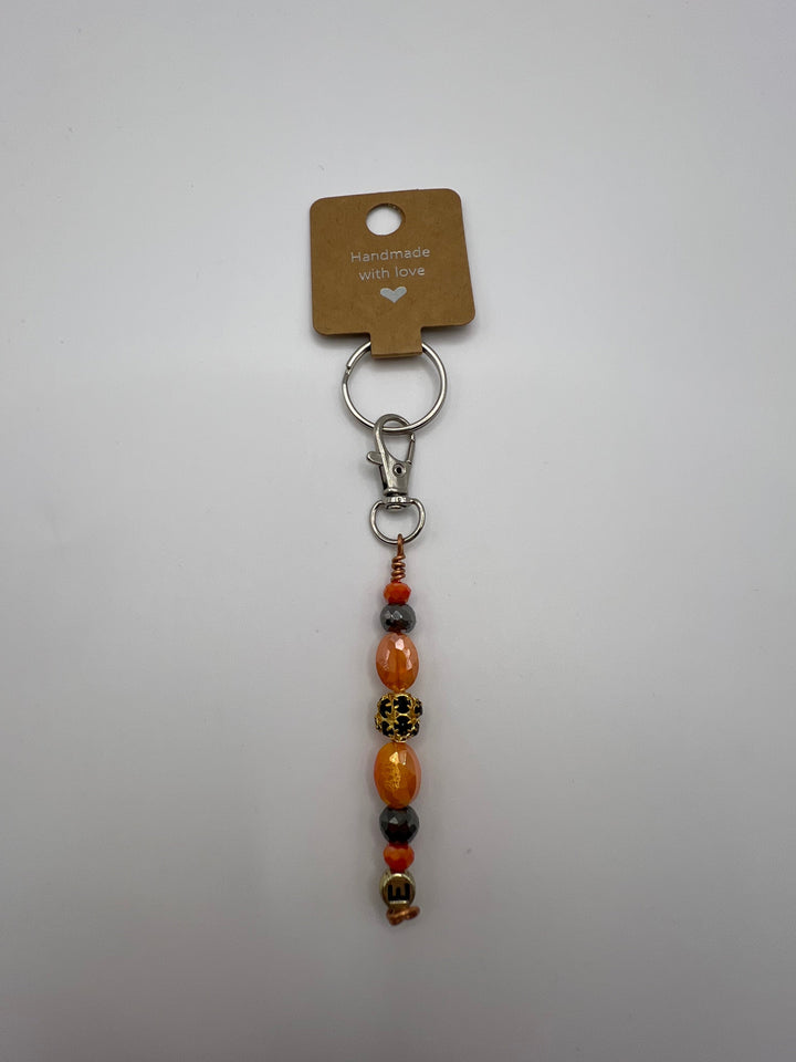Letter “E” Beaded Wire Keychain(Ring)/Purse Charm/Bag Charm Kel's Lampworked Glass Jewellery & More