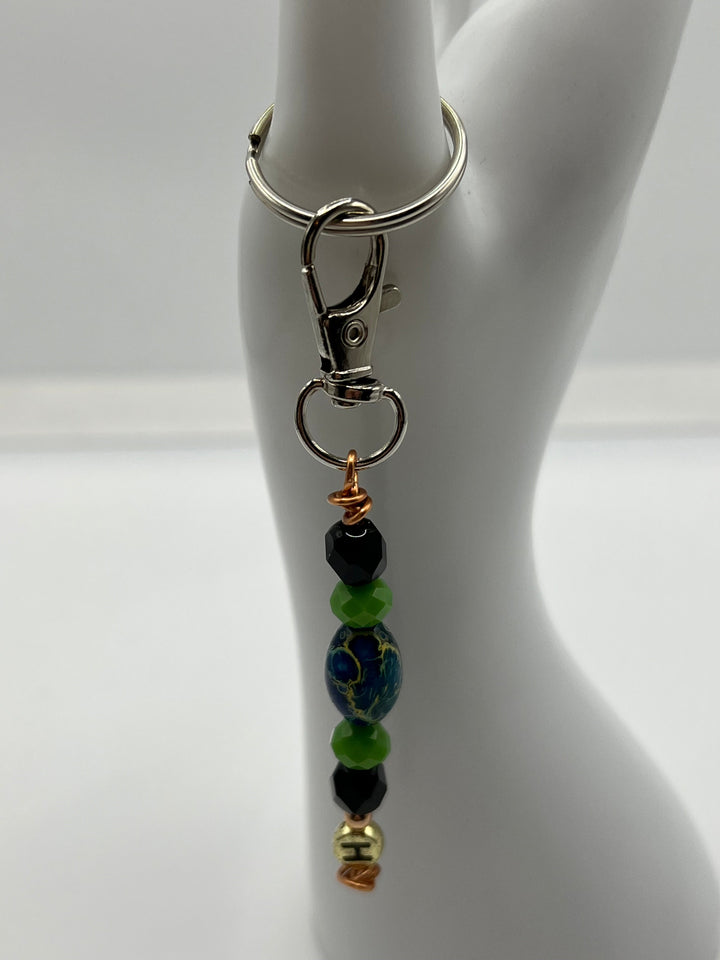 Letter  “H” Beaded Wire Keychain(Ring)/Purse Charm/Bag Charm Kel's Lampworked Glass Jewellery & More