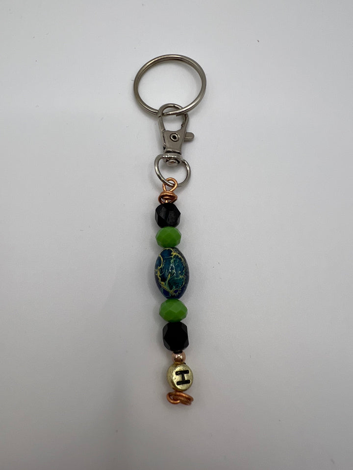 Letter  “H” Beaded Wire Keychain(Ring)/Purse Charm/Bag Charm Kel's Lampworked Glass Jewellery & More